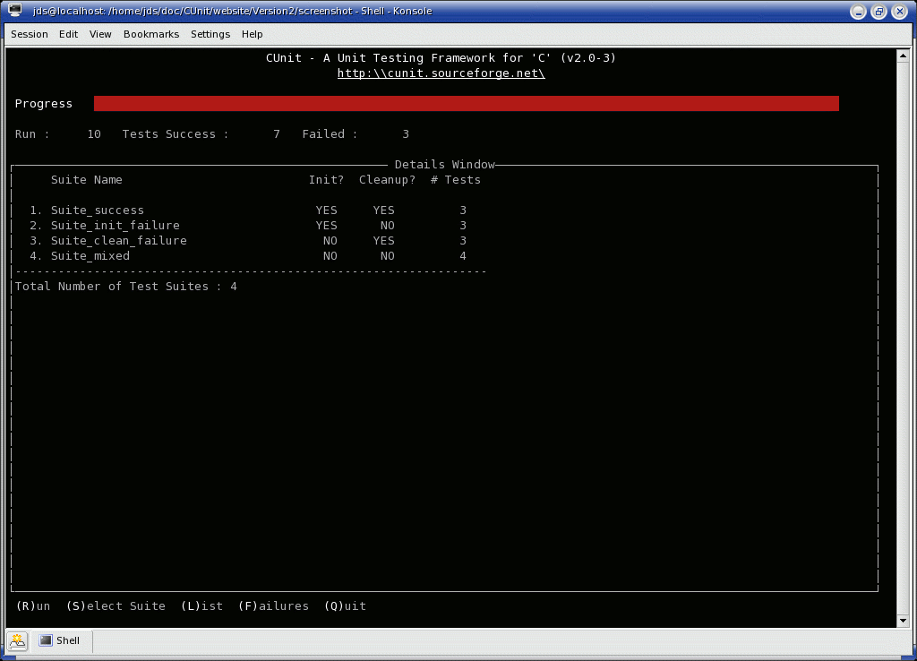 Curses run results - List Suites